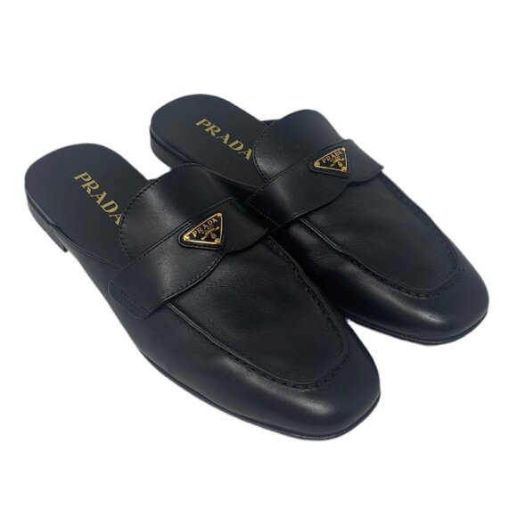 Prada Black Leather Loafer Slides Sz-39 - Picture 1 of 4